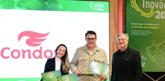 Condor dispara 44 posições e conquista o 9º lugar no ranking Campeãs da Inovação Fernanda Santos, Head de Inovação, e Gilson Gugelmin, Diretor Administrativo, Financeiro e Inovação, da Condor, celebram o 9º lugar conquistado pela empresa no ranking Campeãs da Inovação, do Grupo AMANHÃ.